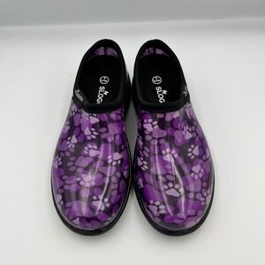 Sloggers Waterproof Paw Print Garden Shoes Womens Size 6 Purple Clogs Slip On